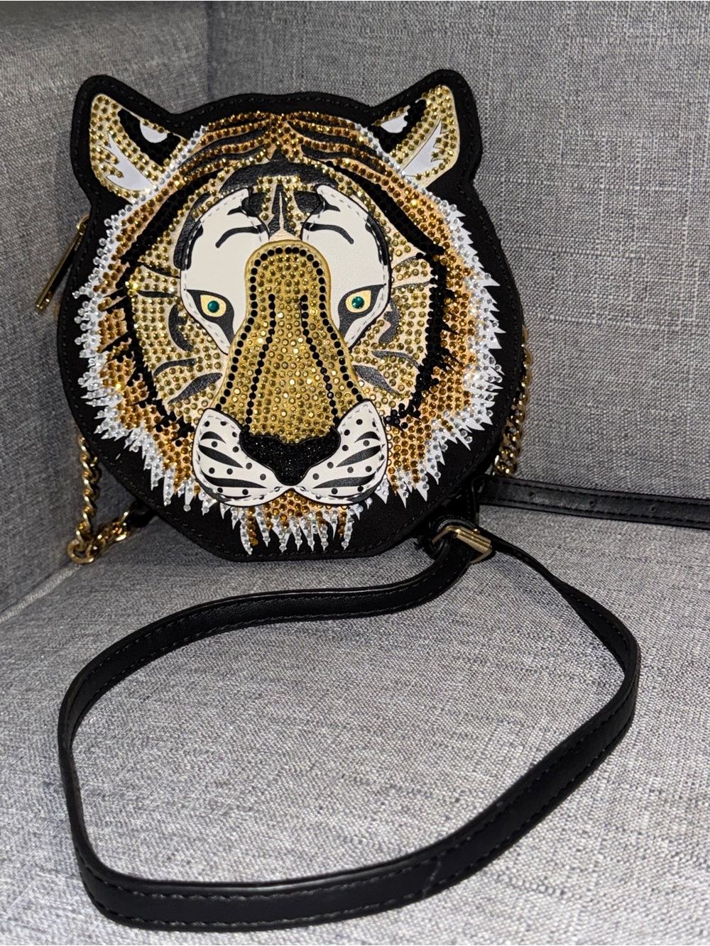 Aldo limited edition Tiger Face Crystal Accent Crossbody Bag - Black & Gold